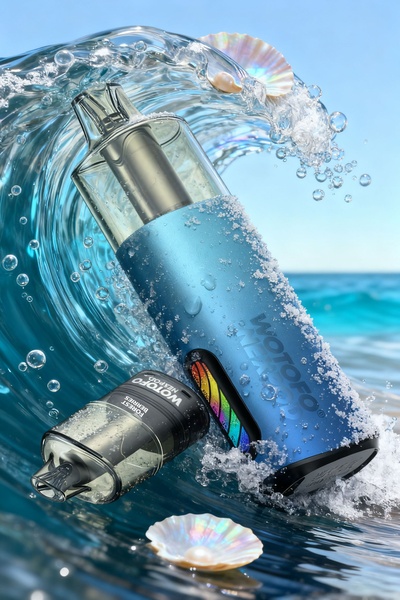 This creative showcases the product emerging from a dynamic water wave, highlighted by sea salt and pearl accents to emphasize freshness.