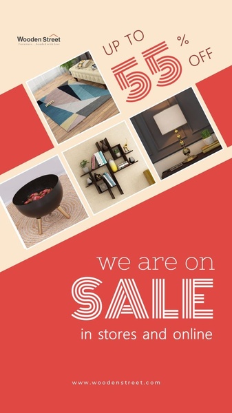 A vertical 9:16 ad creative featuring a product collage of home decor items with a clear percentage-off offer and store-wide sale messaging.