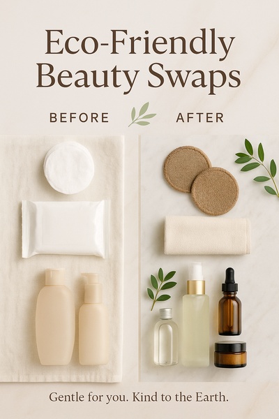 skincare bottles, face serum, skincare cream, cotton pads, cleansing wipes, face oil, comparison, brand awareness, flat lay, minimalist, calm, trustworthy, neutral, green