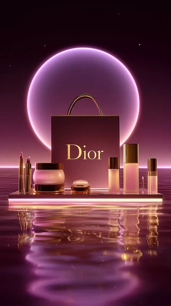 cosmetic set, skincare products, makeup items, beauty collection, dior gift set, brand awareness, editorial, luxurious, purple, pink