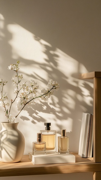 perfume bottle, fragrance, cologne, scent, perfume set, brand awareness, minimalist, lifestyle, calm, luxurious, neutral