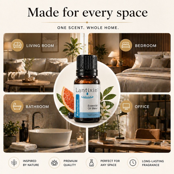 essential oil, essential oil blend, fragrance oil, home fragrance, aromatherapy oil, product demo, lifestyle, minimalist, calm, trustworthy, neutral, brown