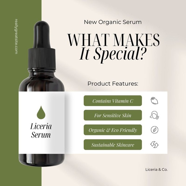 face serum, organic serum, skincare serum, face oil, facial treatment, new arrival, product demo, minimalist, fresh, trustworthy, green, neutral