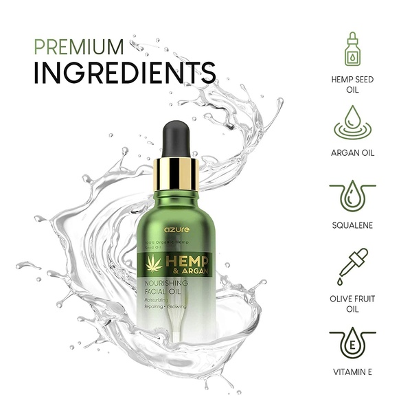 facial oil, face serum, hemp seed oil, argan oil, skincare serum, product demo, minimalist, fresh, trustworthy, neutral, green