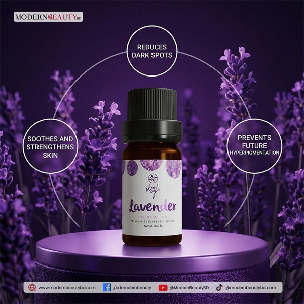 essential oil, lavender oil, aromatherapy oil, skincare oil, therapeutic oil, product demo, minimalist, calm, trustworthy, purple