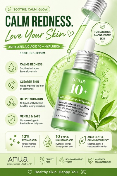 face serum, soothing serum, skincare serum, hydrating serum, azelaic acid serum, product demo, minimalist, fresh, trustworthy, green, neutral