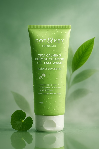 face wash, acne cleanser, gel cleanser, facial wash, skincare cleanser, product demo, minimalist, fresh, trustworthy, green