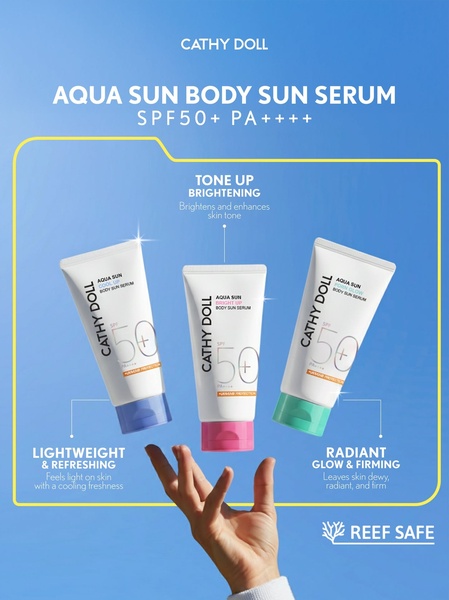 sunscreen lotion, sun protection serum, body sunscreen, spf 50 sunscreen, brightening sunscreen, product demo, minimalist, lifestyle, fresh, trustworthy, blue, neutral
