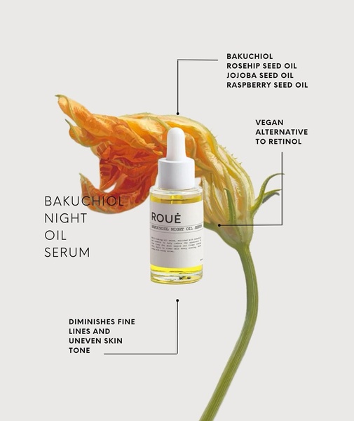 face serum, night serum, bakuchiol serum, skincare oil, facial oil, product demo, minimalist, trustworthy, fresh, neutral, yellow