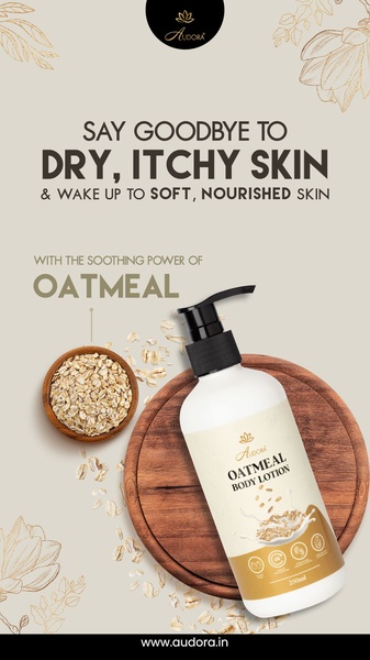 A clean, high-contrast 9:16 ad layout focusing on the soothing benefits of oatmeal for dry skin.
