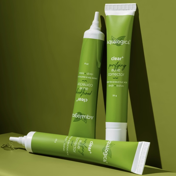 acne corrector, pimple treatment, acne cream, spot treatment, skincare tube, bestseller push, minimalist, fresh, trustworthy, green