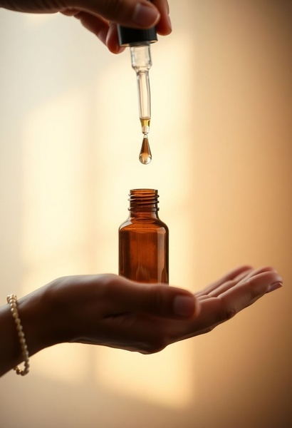 face serum, facial oil, skincare dropper, beauty serum, essential oil, brand awareness, product demo, minimalist, lifestyle, calm, luxurious, neutral, brown