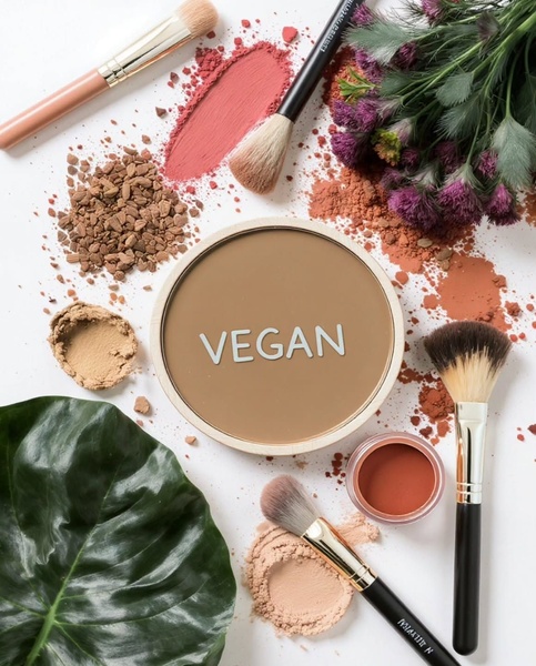 pressed powder, face makeup, makeup powder, cosmetic powder, setting powder, product demo, brand awareness, flat lay, minimalist, fresh, calm, neutral, pink, brown