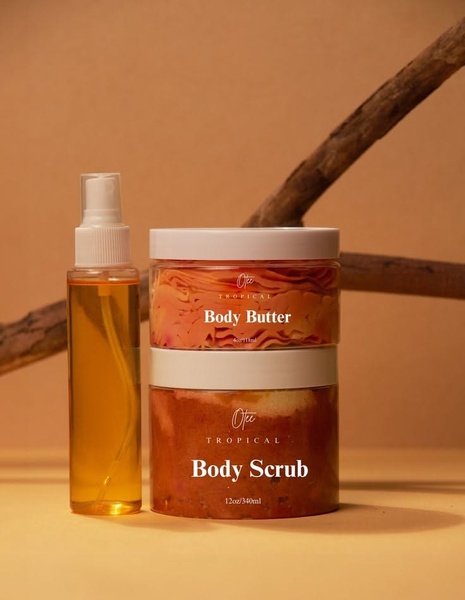 body butter, body scrub, body oil, skincare set, body care products, bestseller push, minimalist, calm, luxurious, neutral, brown