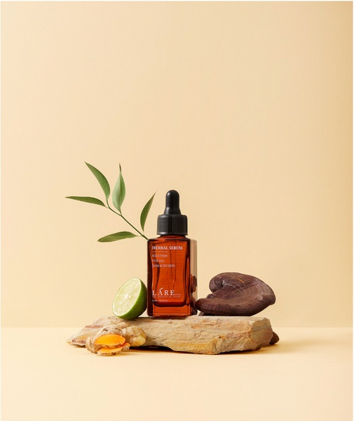 face serum, herbal serum, skincare serum, beauty serum, facial treatment, brand awareness, minimalist, calm, trustworthy, neutral, brown