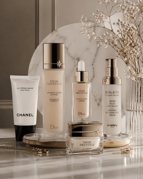 face cream, hand cream, anti-aging serum, skincare set, face lotion, luxury skincare, bestseller push, minimalist, editorial, luxurious, calm, neutral, gold