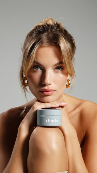 A high-quality portrait featuring a model holding the product jar, focusing on clean aesthetic and skin health.