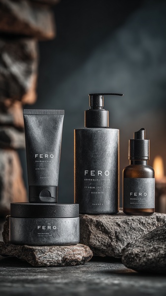 skincare set, face cream, serum bottle, cleanser tube, beauty products, bestseller push, minimalist, editorial, luxurious, calm, neutral, black