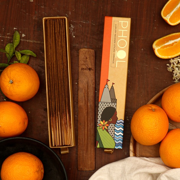 incense sticks, incense holder, fragrance sticks, aroma sticks, home fragrance, bestseller push, flat lay, calm, fresh, orange, brown