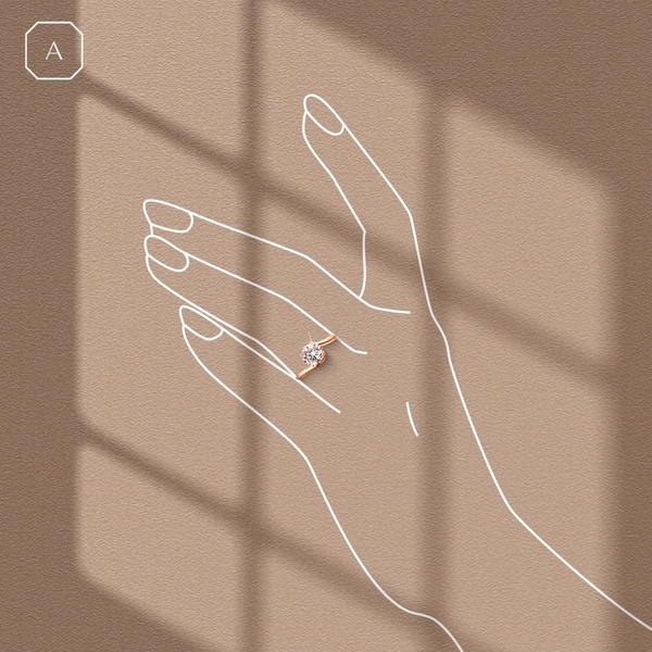 A refined, minimalist display of a diamond ring featuring soft light-and-shadow play on a neutral background.
