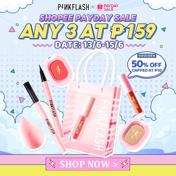 A promotional graphic for a makeup bundle deal featuring a "3 for 159" offer, clear dates, and a 50% discount voucher.