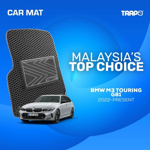 A high-contrast 1:1 square creative showcasing a vehicle model and a custom-fitted car mat with a clear authority-based headline.