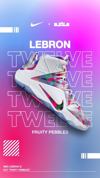A high-impact 9:16 vertical creative featuring a hero shot of a sneaker set against a vibrant, multi-colored gradient background with repeated, stylized text overlays.