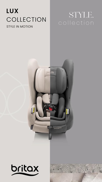 A vertical 9:16 split-screen creative showcasing two color variations of a single car seat model to highlight collection versatility.