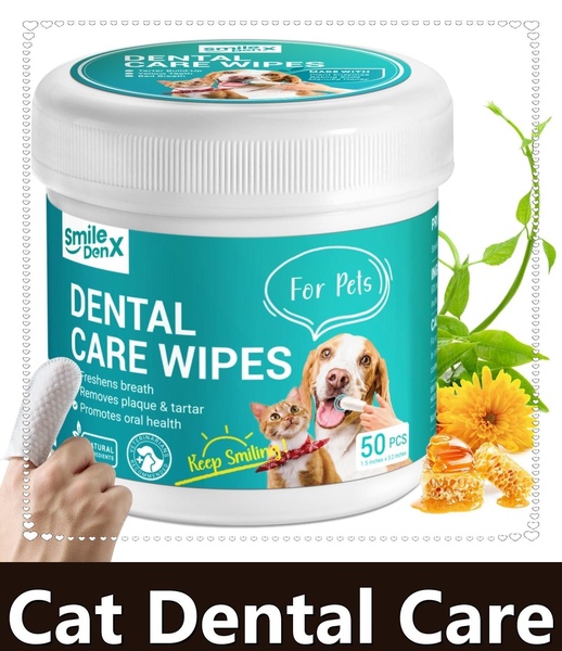 A high-conversion 4:5 pet dental product ad featuring clear benefit iconography, ingredient highlights, and a friendly, solution-oriented visual style.