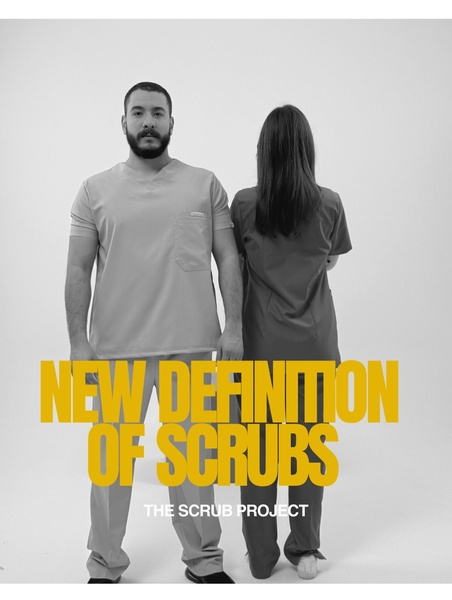 scrubs, medical uniforms, healthcare clothing, nursing scrubs, medical apparel, hospital uniforms, work scrubs, product launch, new arrival, minimalist, modern typography, bold, trustworthy, neutral, yellow