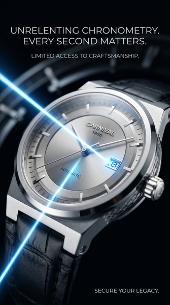 watch, timepiece, luxury watch, automatic watch, dress watch, wristwatch, men's watch, brand awareness, product launch, minimalist, luxurious, bold, neutral, blue