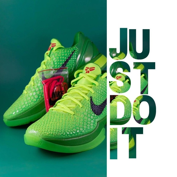 A high-energy 1:1 square creative featuring a pair of neon green running shoes positioned next to a bold, vertical typographic headline overlay.