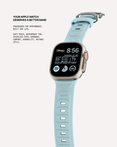 watch band, watch strap, smartwatch band, apple watch band, silicone watch band, product launch, minimalist, fresh, trustworthy, blue, neutral