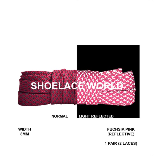 A 1:1 format ad showing a side-by-side comparison of standard shoelaces versus their reflective appearance in low light.