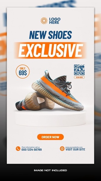 A clean, studio-lit vertical ad for a running shoe featuring a bold exclusive offer price, a clear CTA, and a QR code for direct purchasing.