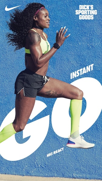 A high-energy vertical creative featuring a runner in motion with bold typographic branding, designed for social media engagement.