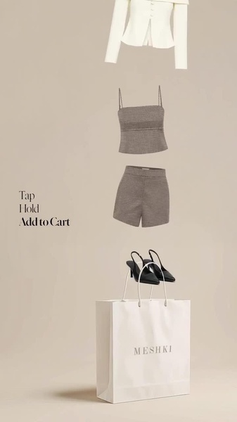 clothing outfit set, two piece set, cropped top, dress shorts, slingback heels, women clothing set, bestseller push, minimalist, flat lay, calm, luxurious, neutral