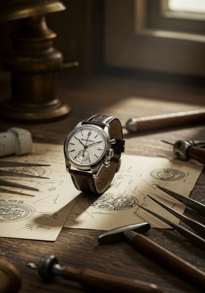 luxury watch, analog watch, leather strap watch, mechanical watch, mens watch, brand awareness, editorial, lifestyle, luxurious, calm, brown, neutral