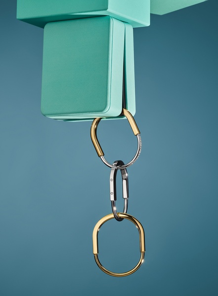 A high-end visual featuring three distinct rings suspended in a series against a solid teal background, emphasizing a clean, luxury aesthetic.