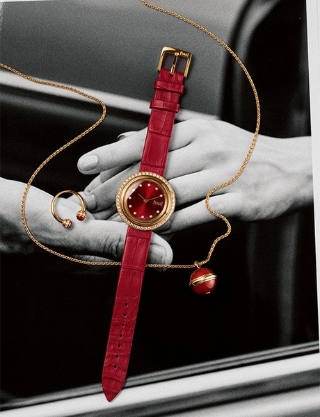 luxury watch, leather strap watch, analog watch, diamond bezel watch, red strap watch, bestseller push, editorial, lifestyle, luxurious, calm, red, gold, neutral