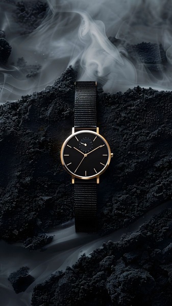 wrist watch, analog watch, metal strap watch, fashion watch, minimalist watch, brand awareness, minimalist, editorial, luxurious, calm, black, gold, neutral