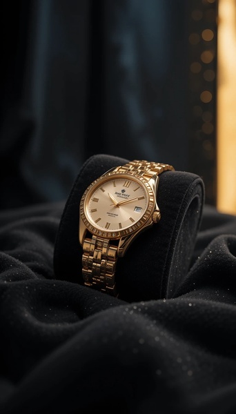 gold watch, analog watch, metal strap watch, luxury watch, wrist watch, bestseller push, brand awareness, minimalist, editorial, luxurious, calm, gold, black