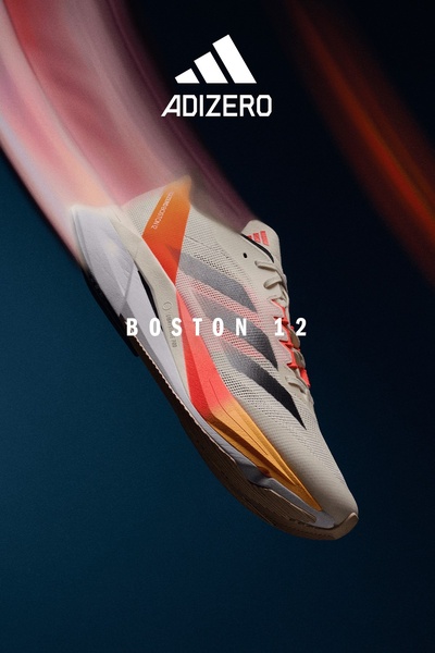 A high-velocity product hero ad showcasing a running shoe with dynamic motion blur trails against a dark, high-contrast background.
