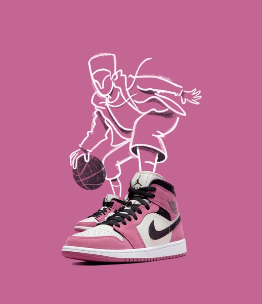 A high-contrast 4:5 ad creative featuring a clean running shoe integrated with a playful white line art illustration of an athlete on a solid pink background.
