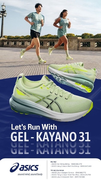 This ad creative uses a split-composition layout featuring a lifestyle running shot on top and a high-detail product hero shot on the bottom for maximum clarity.
