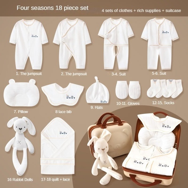 baby gift set, newborn clothing set, baby essentials kit, infant starter set, baby clothing bundle, bundle offer, product launch, flat lay, calm, warm, brown, neutral