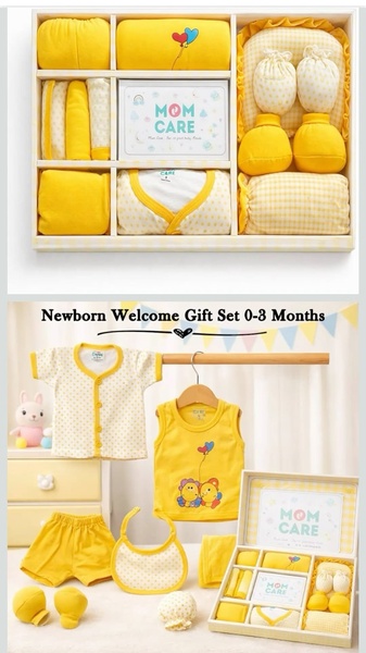 newborn clothing set, infant gift set, baby layette set, newborn starter kit, baby clothes gift, gift guide, new arrival, minimalist, lifestyle, calm, playful, yellow, neutral