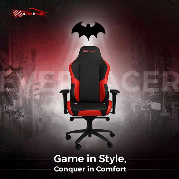 A dark, atmospheric 1:1 square advertisement featuring a high-back ergonomic gaming chair centered with a glowing silhouette overhead.