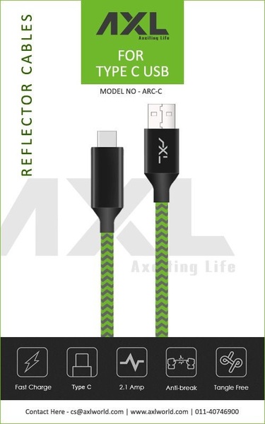 A high-contrast, feature-focused product display highlighting the technical benefits and durability of a Type C charging cable.