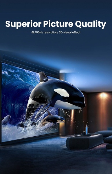 A high-quality 4K projector ad featuring a 3D dolphin visual to demonstrate image depth, clarity, and superior resolution.